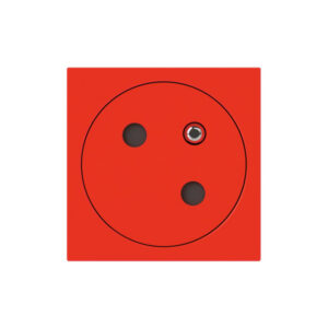 Prise 2P+T affleurante rouge 45 degrés, 2 modules, deux alvéoles et contact de terre visible
