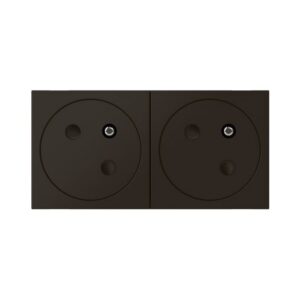 Prise double 2P T affleurante 45 degres noir avec deux modules ronds