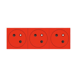 Prise triple 2P+T affleurante 45° Link rouge, configuration visible