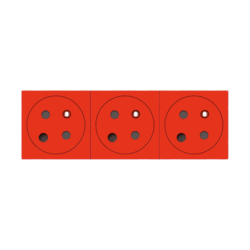 Détails visibles de Prise 3x2P+T affleurante détrompage 45° rouge pour Prises avec terre