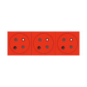 Prise triple rouge affleurante 2P T détrompage 45 degrés avec trois modules ronds