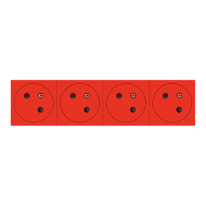 Prise 4x2P T affleurante rouge 45 degrés quatre modules