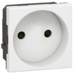 Prise 2P 10/16A 250V 2 modules blanc, configuration visible