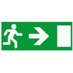 Pictogramme vert issue de secours avec personnage courant et flèche vers la droite