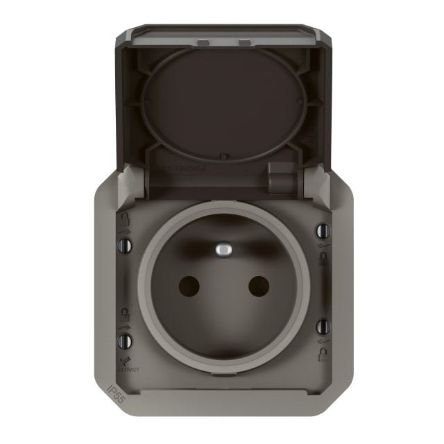 LEGRAND Prise étanche IP55 anthracite Prise de courant 2P T étanche IP55 anthracite avec clapet de protection et boîtier saillie
