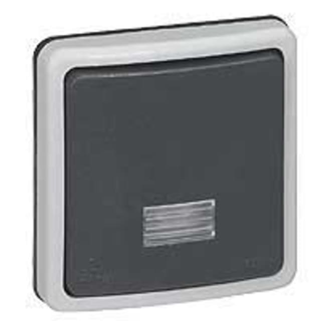 LEGRAND Plexo Poussoir à voyant Poussoir à voyant gris 6A 250V IP66 avec cadre carré et voyant central