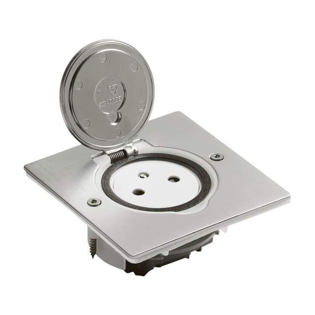 LEGRAND Platinum prise de sol inox brossé Prise de sol affleurante carrée 2P+T inox brossé avec couvercle rond et sortie de câble