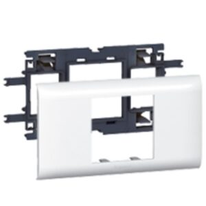Cadre de fixation noir et plaque blanche deux modules ouverture rectangulaire 65 mm