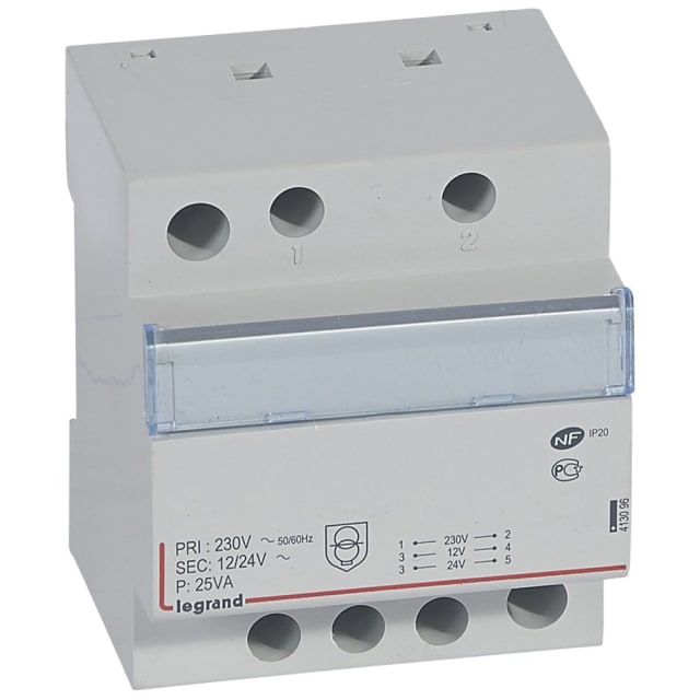LEGRAND - Transfo sec. 12/24V - 25VA 4 mod - 413096 LEGRAND - Transfo sec. 12/24V - 25VA 4 mod - 413096