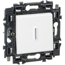 Détails visibles de Poussoir à voyant 6A complet blanc à griffes pour Interrupteurs avec témoins lumineux