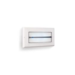 Bloc de secours LED blanc rectangulaire avec panneau frontal et voyant central