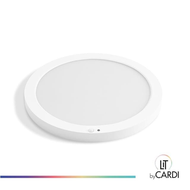 LIT by Cardi Plafonnier LED slim Plafonnier LED rond slim blanc avec capteur PIR central et température de couleur CCT