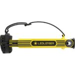 Lampe frontale antidéflagrante rechargeable jaune et noire avec bandeau et éclairage circulaire