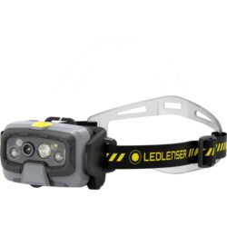 Lampe frontale noire et grise rechargeable avec bandeau réglable et projecteur LED multiple