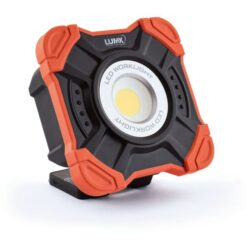 Projecteur LED rechargeable 10W noir et orange avec support orientable et anneau central lumineux IP54