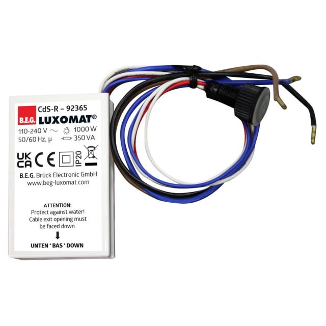 Luxomat Série interrupteur crépusculaire 92365 Interrupteur crépusculaire 230 V 1000 W avec boîtier câblé et fils multicolores