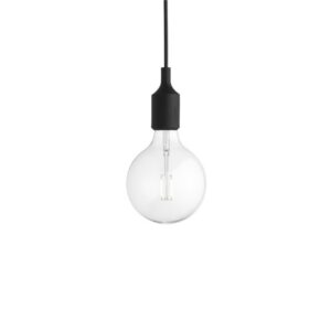 Suspension noire avec douille E27 et ampoule LED transparente incluse