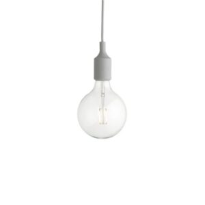 Suspension gris clair avec douille E27 et ampoule LED visible