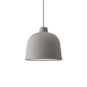 Suspension grise en abat-jour arrondi avec câble suspendu et ampoule LED
