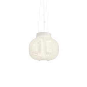 Suspension blanche en métal ajouré avec diffuseur central et câbles fins