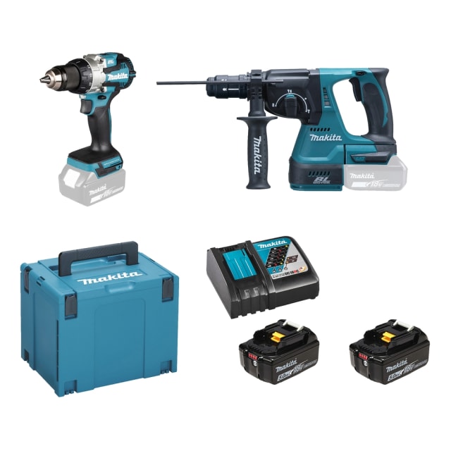 Makita Perceuse visseuse et perforateur burineur SDS Plus LXT Kit perceuse visseuse et perforateur burineur avec chargeur, deux batteries et coffret de transport