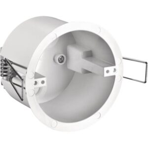 Boîte d encastrement plafond ronde blanche avec ressorts métalliques et fixations latérales pour détecteur 390-20057