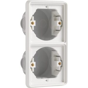 Boîte d encastrement double verticale blanche étanche avec deux alvéoles rondes et fixations latérales
