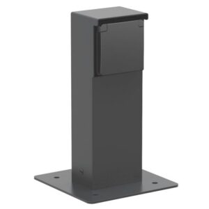 Borne de jardin noire avec prise étanche IP55 et platine de fixation