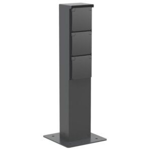Borne de jardin noire étanche avec 3 prises et socle carré IP55