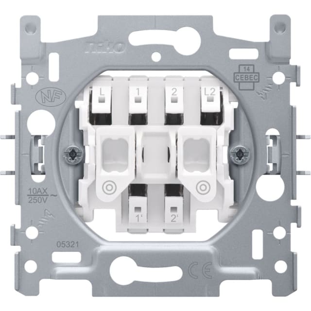 NIKO - Bouton-poussoir x2 N.O. ou N.F. avec 4 bornes de raccord 10A /250 bornes enfich - 170-05005 NIKO - Bouton-poussoir x2 N.O. ou N.F. avec 4 bornes de raccord 10A /250 bornes enfich - 170-05005