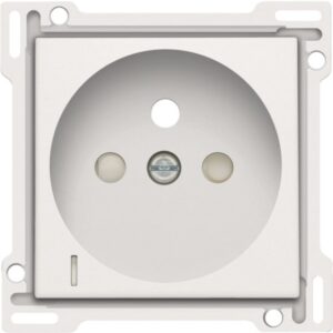 Enjoliveur prise de courant blanc avec indication de tension et ouverture centrale