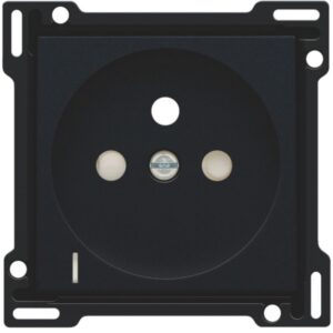 Enjoliveur noir pour prise de courant avec indication de tension et ouvertures circulaires centrales