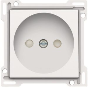 Enjoliveur blanc prise 2P encastrable avec contour circulaire et vis de fixation centrale