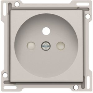 Enjoliveur gris clair pour prise 2P+T avec sécurité, ouverture centrale et deux orifices latéraux