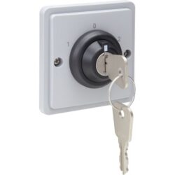 Interrupteur à clé étanche IP55 16A gris, configuration visible