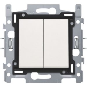 Interrupteur double allumage blanc 10A 250V avec support métallique et deux bascules