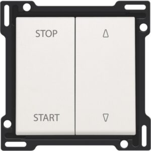 Double commande volet roulant blanc STOP START touches flèche haut bas cadre fixation noir