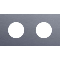 Plaque de recouvrement double en alu gris bleu avec deux ouvertures rondes