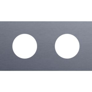 Plaque de recouvrement double en alu gris bleu avec deux ouvertures rondes