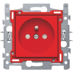 Détails visibles de Prise de courant avec terre et sécurité enfants rouge pour Prises avec terre
