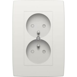 Prise double verticale blanche avec terre et sécurité, deux socles ronds alignés