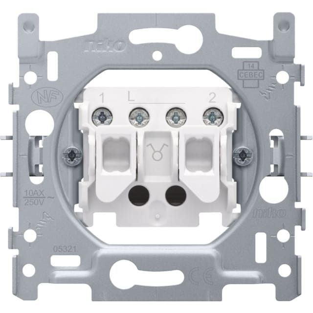 Interrupteur double allumage 10A 250V NIKO 170-01500 Mécanisme interrupteur double bornes à vis 10A 250V montage encastré cadre métallique