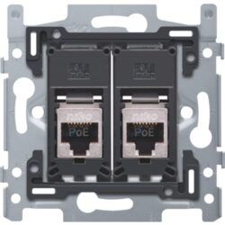 Double prise RJ45 STP Cat 6 plate PoE++, configuration visible