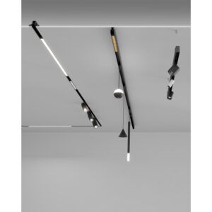 Rail plafonnier noir pour suspension DALI avec modules linéaires et fixation plafond