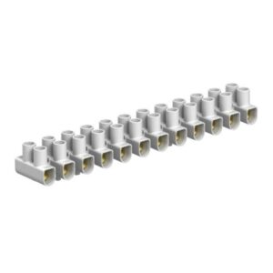 Barrette de connexion à vis blanche 4 à 6 mm² avec bornes alignées et corps isolant gris