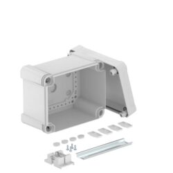 Boîte de dérivation étanche grise avec rail DIN et accessoires de fixation