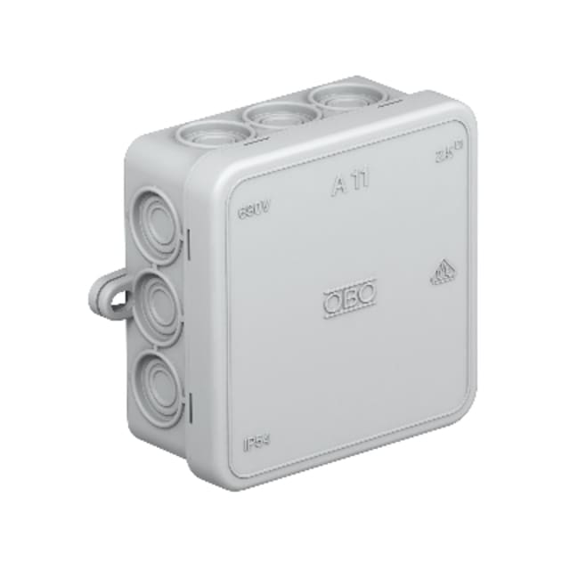 Boîte de dérivation OBO BETTERMANN IP55 Boîte de dérivation étanche grise 85x85x40 avec entrées latérales et capot carré