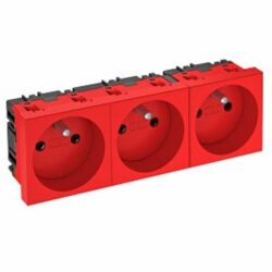 Prise triple 45 mm 90° rouge avec trois alvéoles rondes pour appareillage électrique