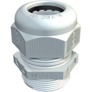 Presse étoupe métrique IP68 M20x1,5 en plastique gris avec filetage et bague de serrage