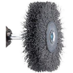 Brosse circulaire sur tige inox fil ondulé 50 mm, configuration visible